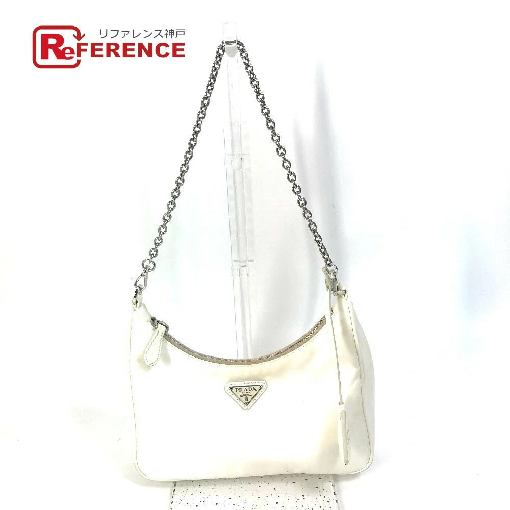 PRADA Triangle Logo Plate Edition Crossbody Bag Clutch Chain White - Picture 1 of 15